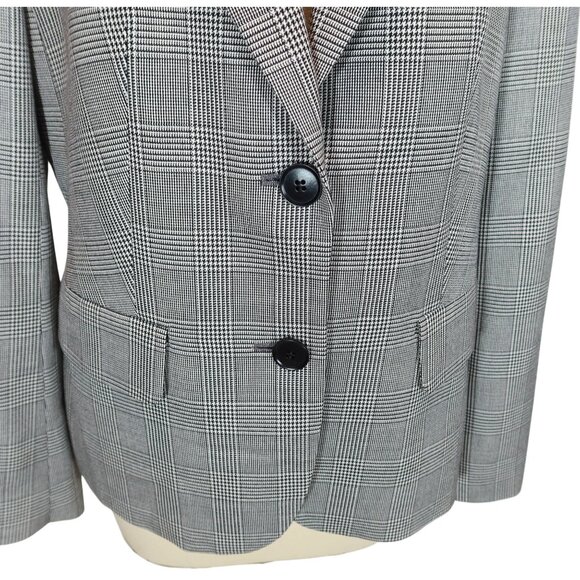 TALBOTS Glen Plaid Wool Blend 2-Button Blazer 8  Black White Preppy Office - Picture 5 of 9